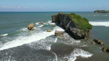 Aerial view of giant ocean waves crashing and foaming video