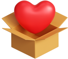 3D rendering love shaped heart popping out from carton box illustration png