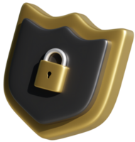 3D render shield with key lock. Secure protection security safe guard concept web icon sign illustration png