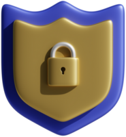 3D render shield with key lock. Secure protection security safe guard concept web icon sign illustration png