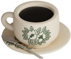 3d Rendern traditionell orientalisch Stil Kaffee im Jahrgang Blumen- Muster Tasse und Teller einstellen mit Tee Löffel Illustration Symbol png