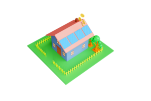 3d rendering Isometric house with solar panels on the roof concept Helping to reduce global warming and cost savings transparency png