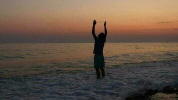 depresso uomo su spiaggia durante tramonto video