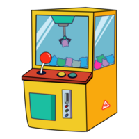 Yellow Crane game doll machine.Claw machine with colorful plush toys. png