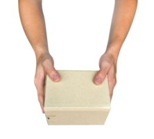 Hand holding paper box give gift isolated png