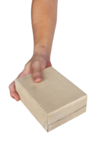 Hand holding paper box give gift isolated png