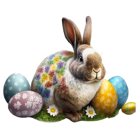 Pascua de Resurrección huevo cesta conejito primavera flores decorativo 3d colorido concepto gratis png generativo ai
