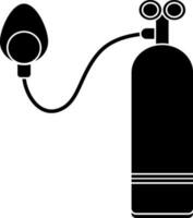 Black oxygen cylinder with mask in flat style. vector