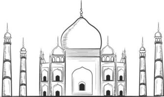 Sketch of taj mahal in flat design. vector