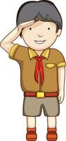 Cute little boy in scout uniform and saluting. vector