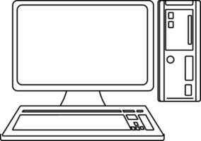 Computer and cpu in black line art. vector