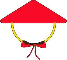 Red color and stroke of chinese hat icon with ribbon. vector