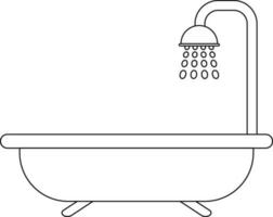 Black line art shower with bathtub. vector