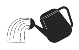 Watering can pouring flat monochrome isolated vector object. Gardening equipment. Planting tool. Editable black and white line art drawing. Simple outline spot illustration for web graphic design