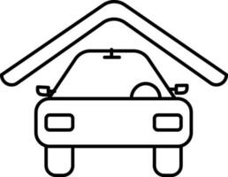 Black line art garage in flat style. vector