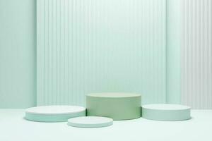 Platform pastel green Minimal scene with abstract geometric circle podium for trade shows of cute items, children's items, fashion, cosmetics or beauty products. 3D rendering photo