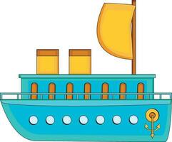 Blue and yellow color ship. vector