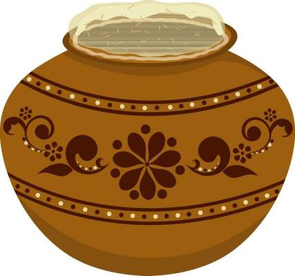 Isolated mud pot full with rice.