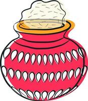 Line art illustration of clay pot full of rice. vector