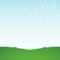 Rain drops falling on green grass. vector