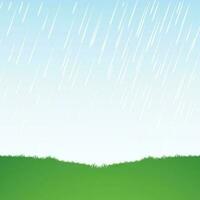 Rain drops falling on green grass. vector