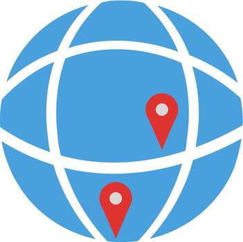 Globe with map pointers icon, location finder around the earth. vector
