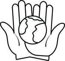 Stroke style of icon of earth in hand. vector