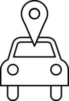 Online pathfinder, line art icon of map pointer with car. vector