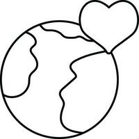 Stroke style of globe with heart icon. vector