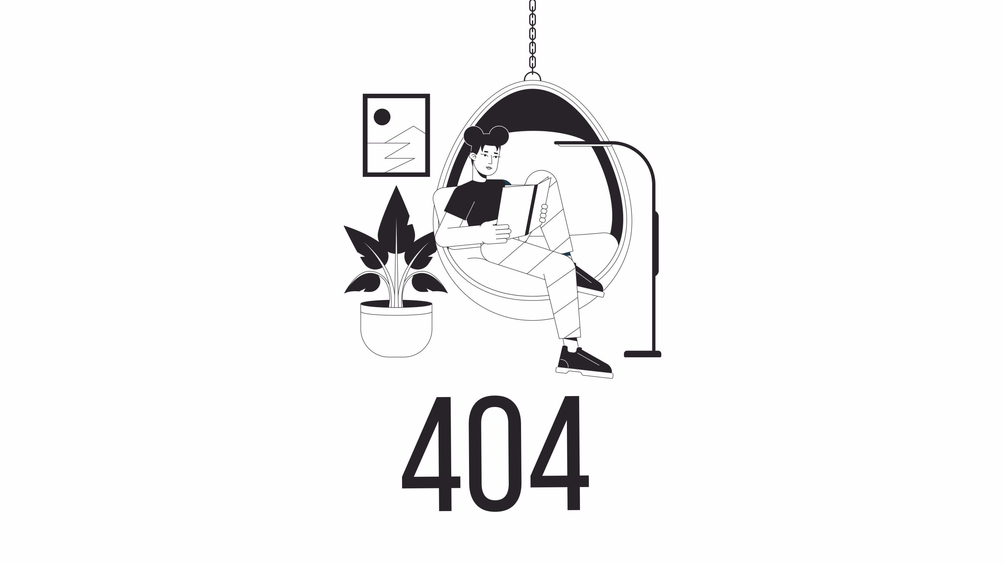 Reading book bw 404 error animation. Asian girl in rattan