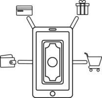 dinero en teléfono inteligente para en línea pago. vector