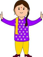 Character of Young Dancing Punjabi Girl in traditional outfits. vector