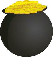 Gold coin in black leprechaun pot. vector