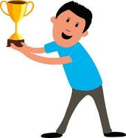 Young Man with golden trophy cup. vector