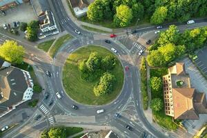 Beautiful Aerial Footage of Central Bedford City of England Great Britain of UK. The Downtown's Footage Was Captured with Drone's Camera from Medium Altitude from River Great Ouse on 28-May-2023. photo