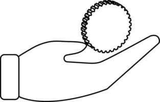 Stroke style of hand with coin icon in illustration. vector