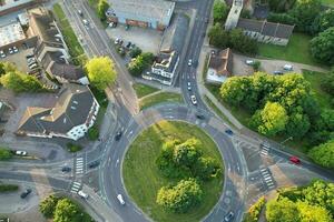 Beautiful Aerial Footage of Central Bedford City of England Great Britain of UK. The Downtown's Footage Was Captured with Drone's Camera from Medium Altitude from River Great Ouse on 28-May-2023. photo