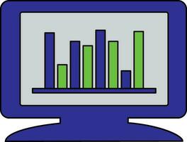 Color with stroke of graph icon in monitor for business concept. vector