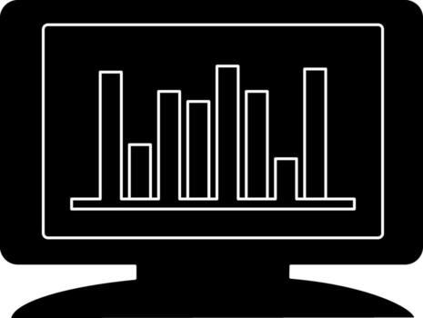 Monitor screen with graph icon in glyph. vector
