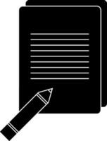 Glyph style of notebook icon with pencil for writing. vector