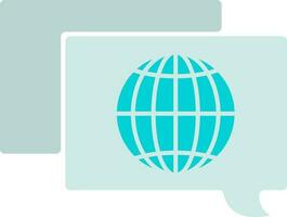 Blue globe in speech box icon. vector