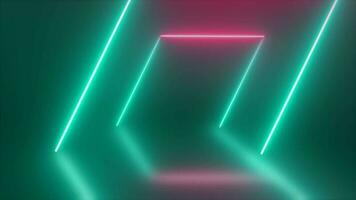 Abstract looped square tunnel neon green and red energy glowing from lines background video