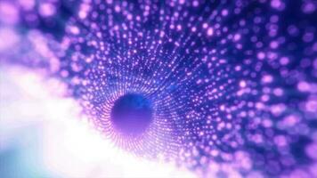 Tunnel of purple energy particles blurred bokeh glowing bright abstract background video