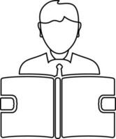 Character of faceless boy holding book. vector