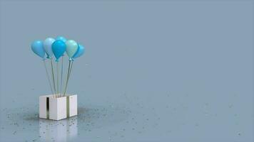 geschenk doos met ballonnen komt eraan uit geslacht onthullen blauw met kopiëren ruimte video