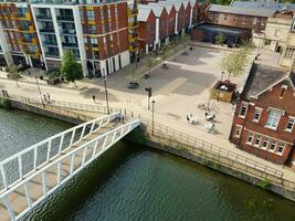 Gorgeous Aerial View of Central Bedford City of England Great Britain of UK. The Downtown's photo Was Captured with Drone's Camera from Medium Altitude from River Great Ouse on 28-May-2023.