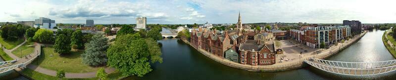 Beautiful Aerial Footage of Central Bedford City of England. The Downtown's Footage Was Captured with Drone's Camera from Medium Altitude on 28-May-2023. photo