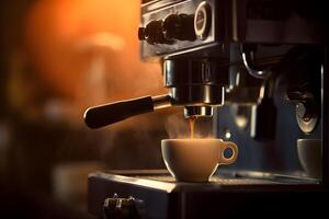 Espresso concentrated shot on a cafe background. . photo