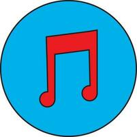 Red music note on blue circle. vector