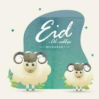 Eid-Al-Adha Mubarak Greeting Card with Illustration of Two Cartoon Sheep on Abstract Background. vector